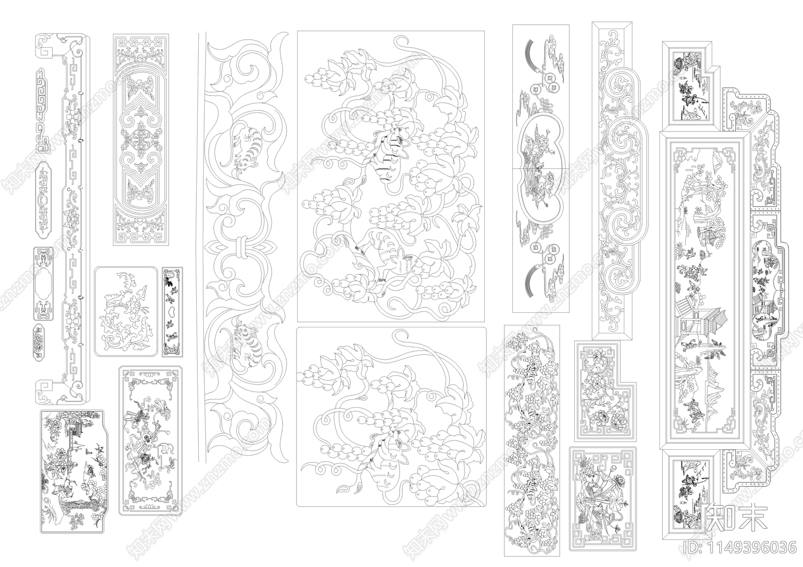 中式雕花素材图库施工图下载【ID:1149396036】