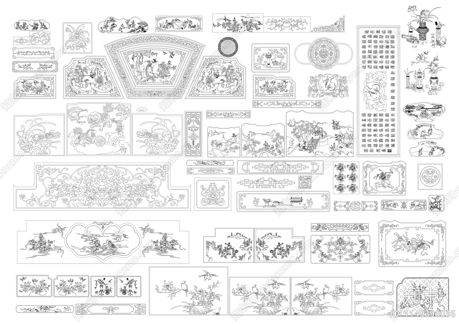 中式雕花素材图库施工图下载【ID:1149396036】