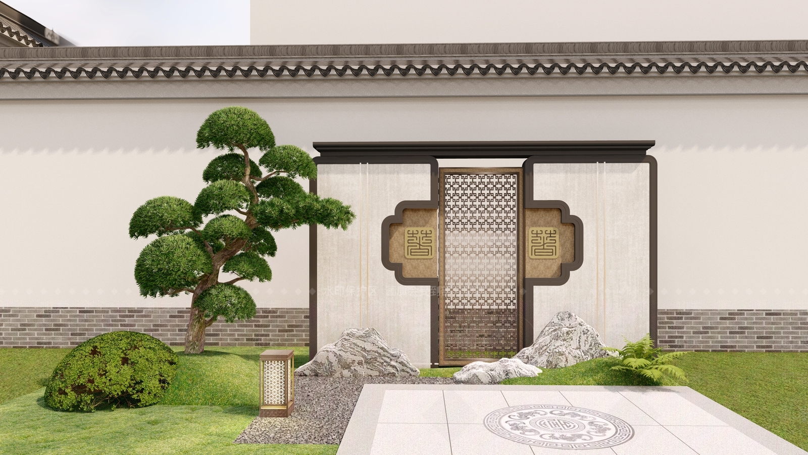 新中式禅意景墙SU模型下载【ID:1149396456】
