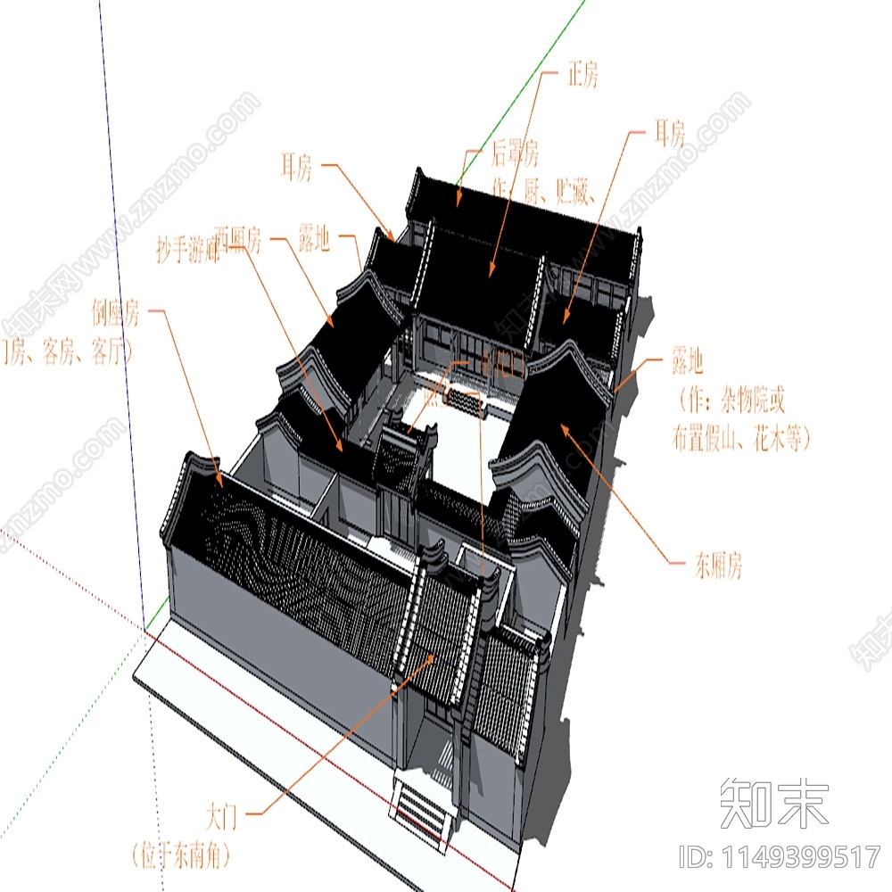 新中式四合院SU模型下载【ID:1149399517】