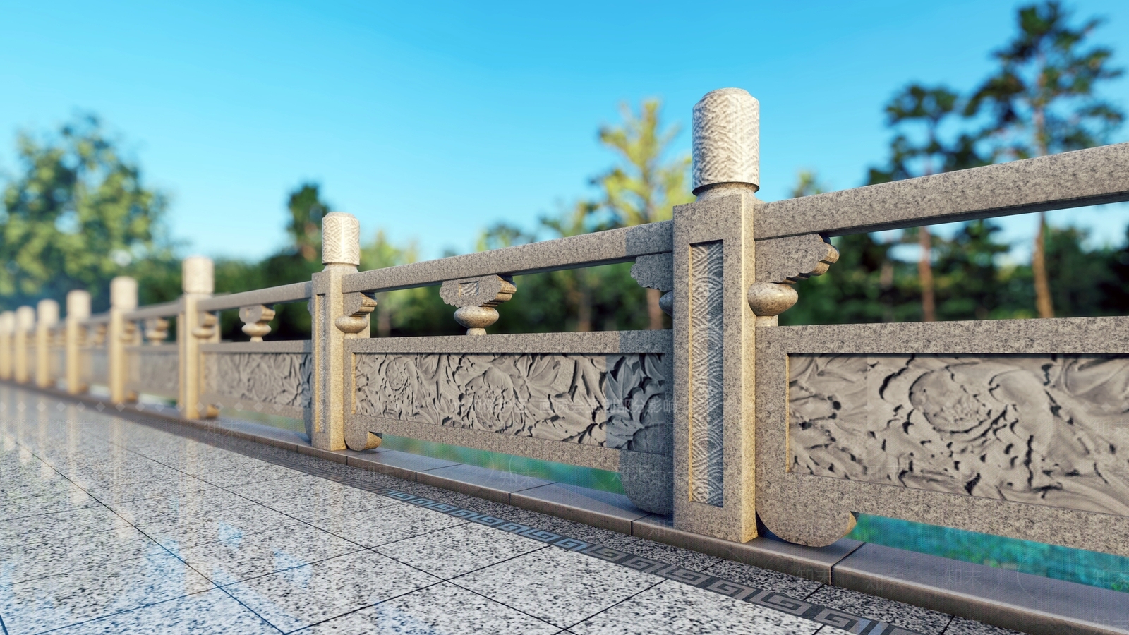 新中式石材围栏SU模型下载【ID:1149408519】
