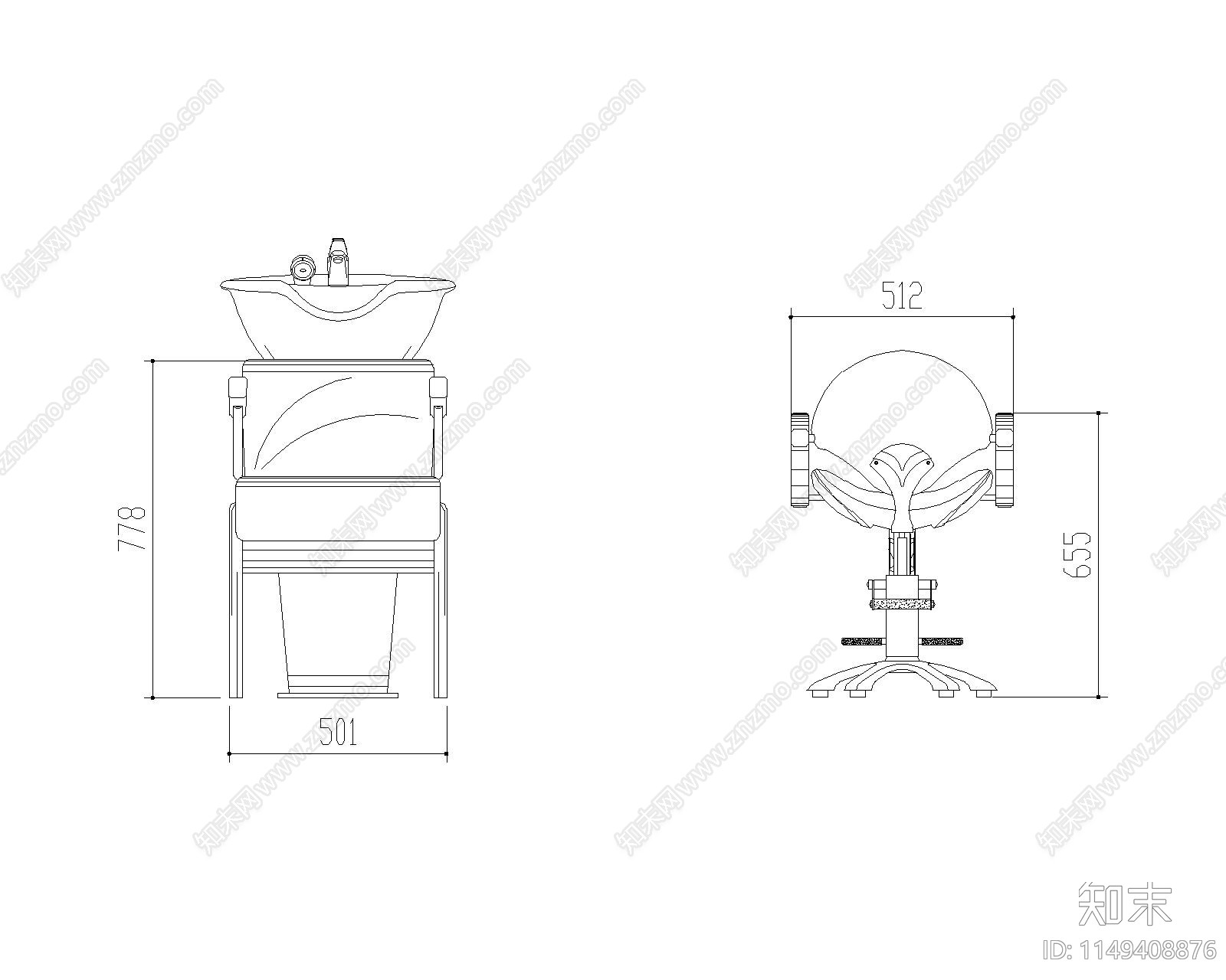 理发店专用椅图库施工图下载【ID:1149408876】