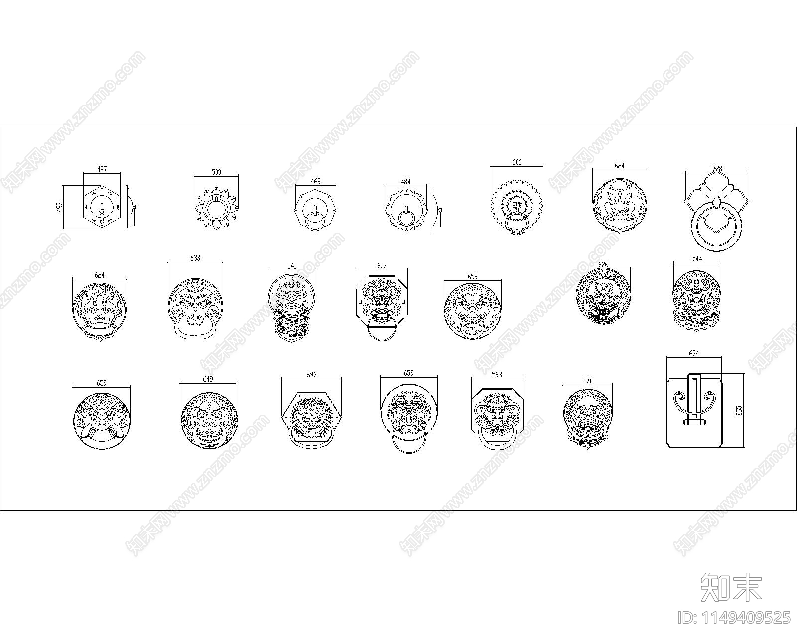 中式拉手锁图库施工图下载【ID:1149409525】