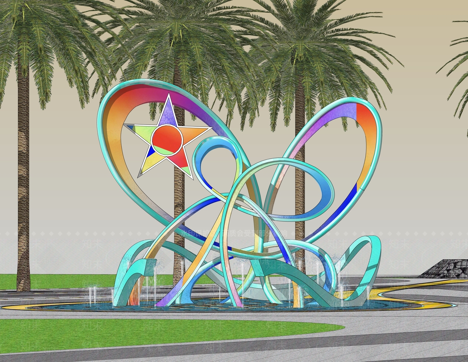 现代抽象蝴蝶造型线形雕塑小品SU模型下载【ID:1149414229】