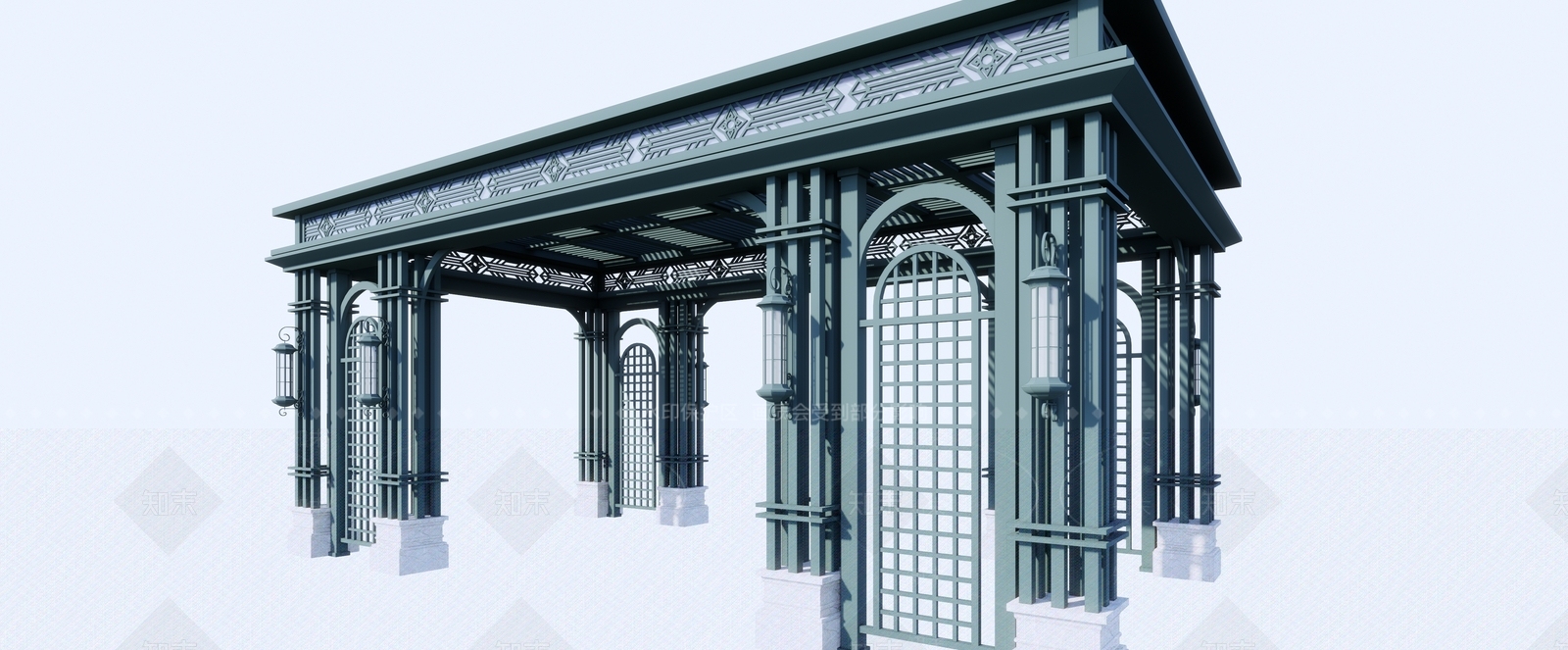 欧式铁艺景观廊架SU模型下载【ID:1149418971】