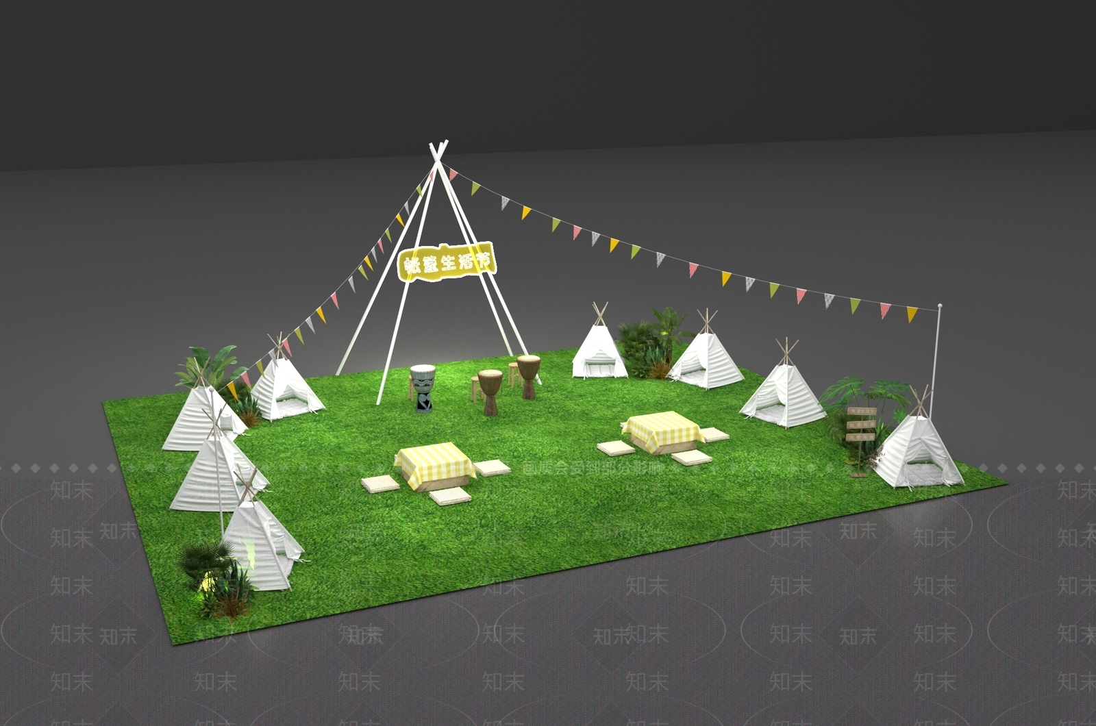 网红打卡点周年庆美陈圣诞帐篷生活美陈3D模型下载【ID:1149419733】