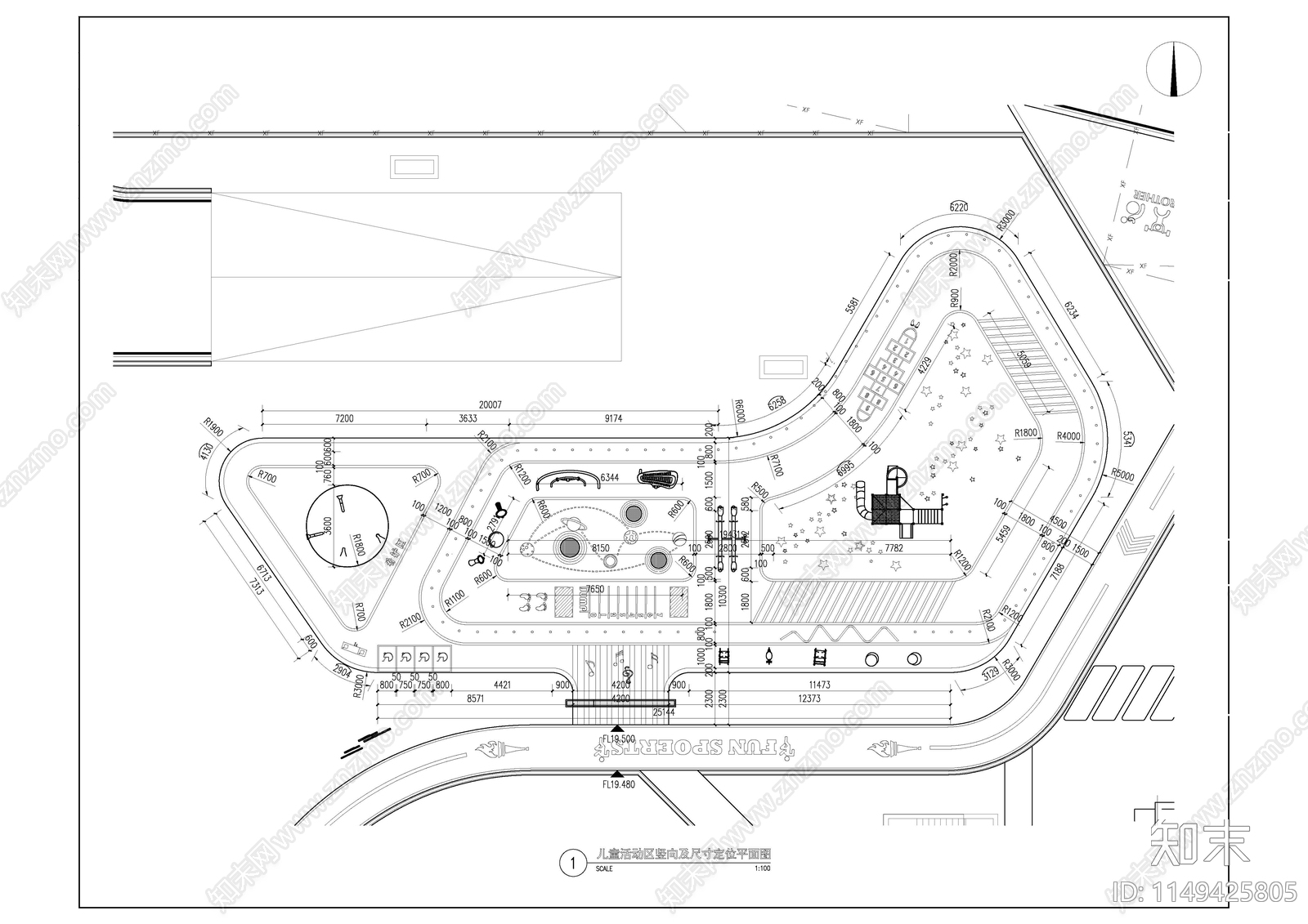 儿童活动场地详图cad施工图下载【ID:1149425805】