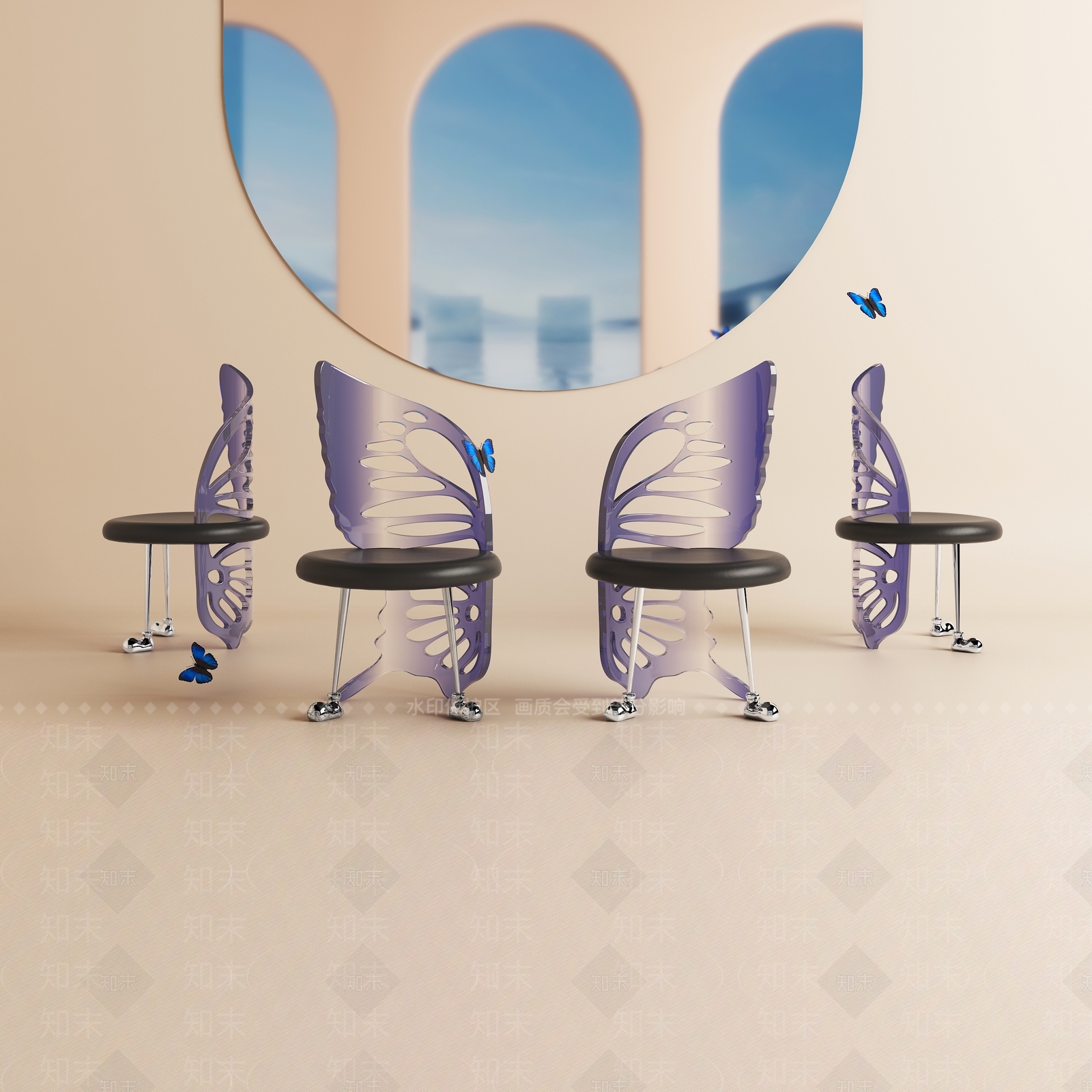 现代蝴蝶休闲椅SU模型下载【ID:1149602677】