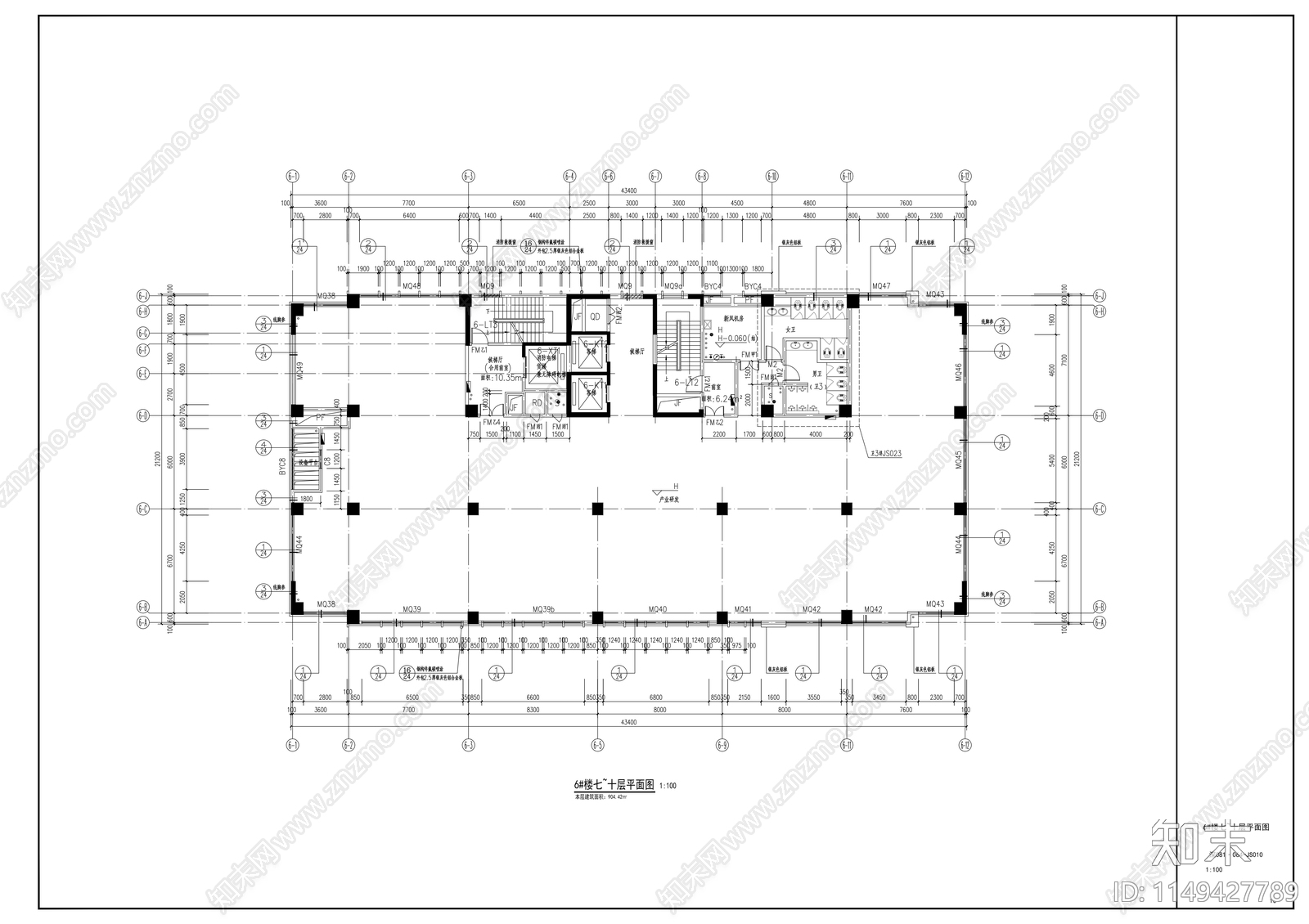 工业园区科研大厦cad施工图下载【ID:1149427789】