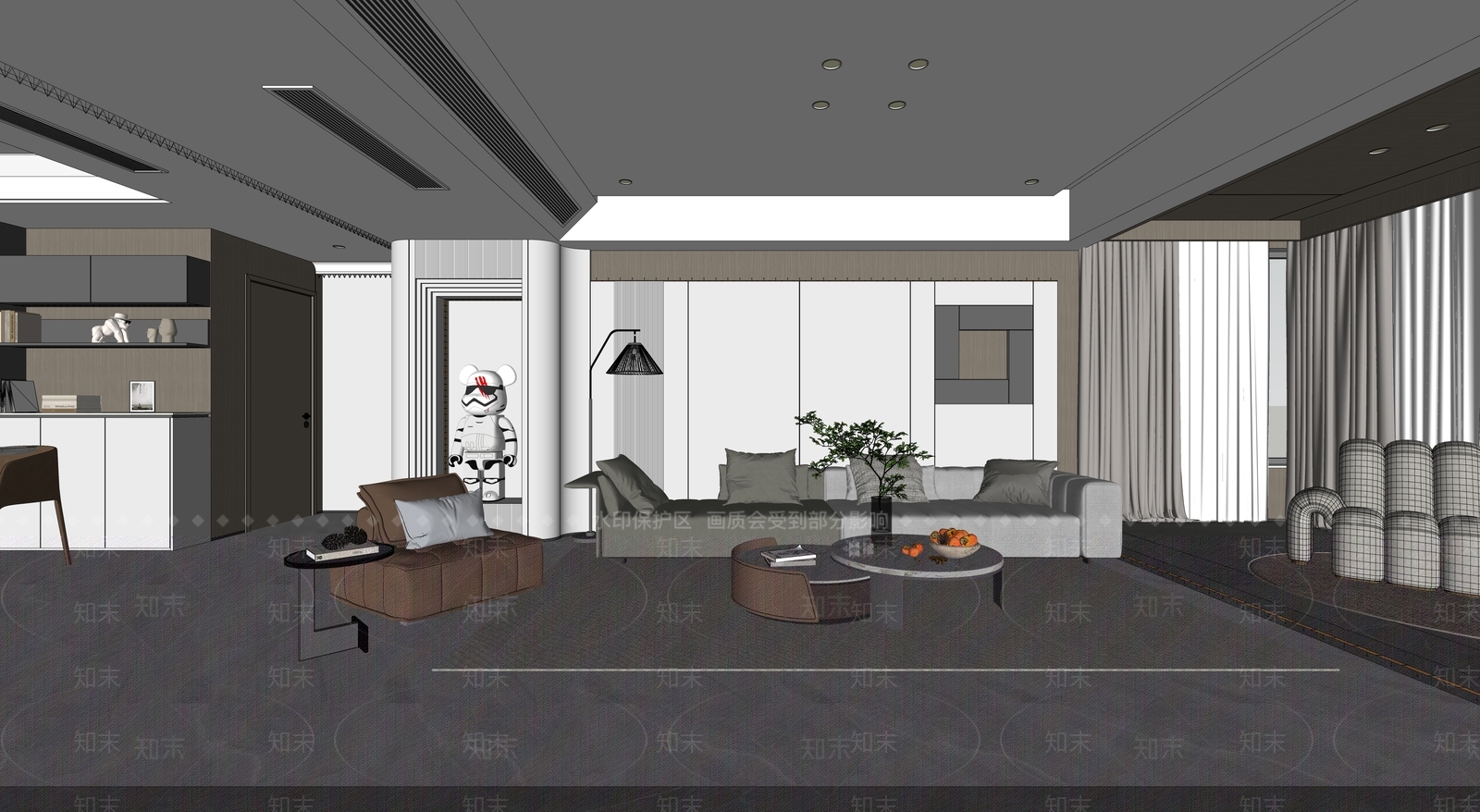 现代别墅客厅SU模型下载【ID:1149553211】