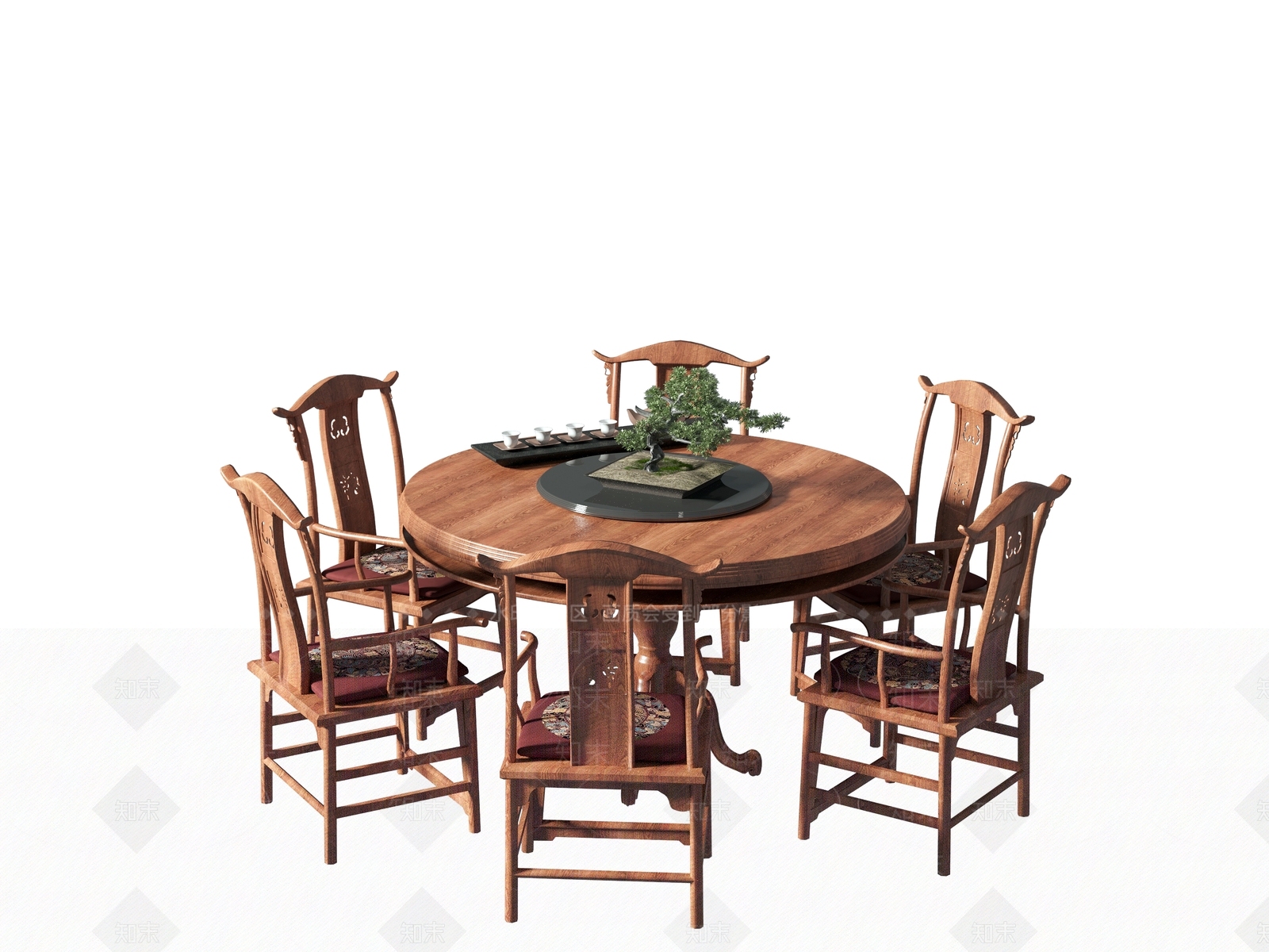 中式餐桌椅组合3D模型下载【ID:1149431518】