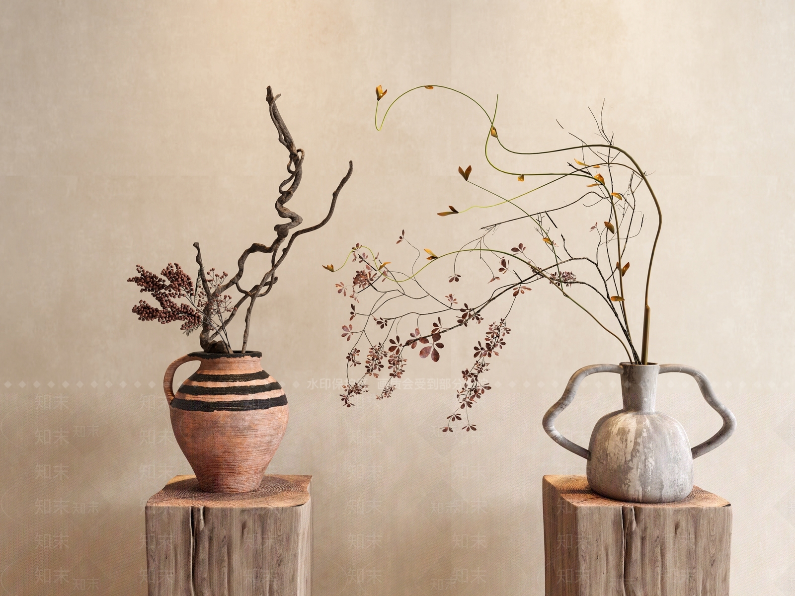 侘寂陶罐花瓶SU模型下载【ID:1149431577】