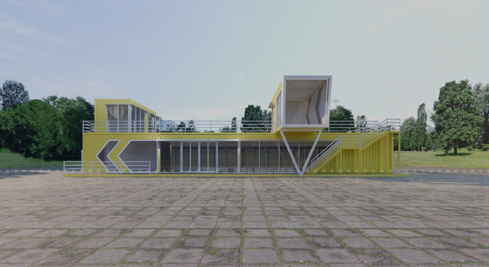 现代集装箱户外建筑餐饮SU模型下载【ID:1149437024】