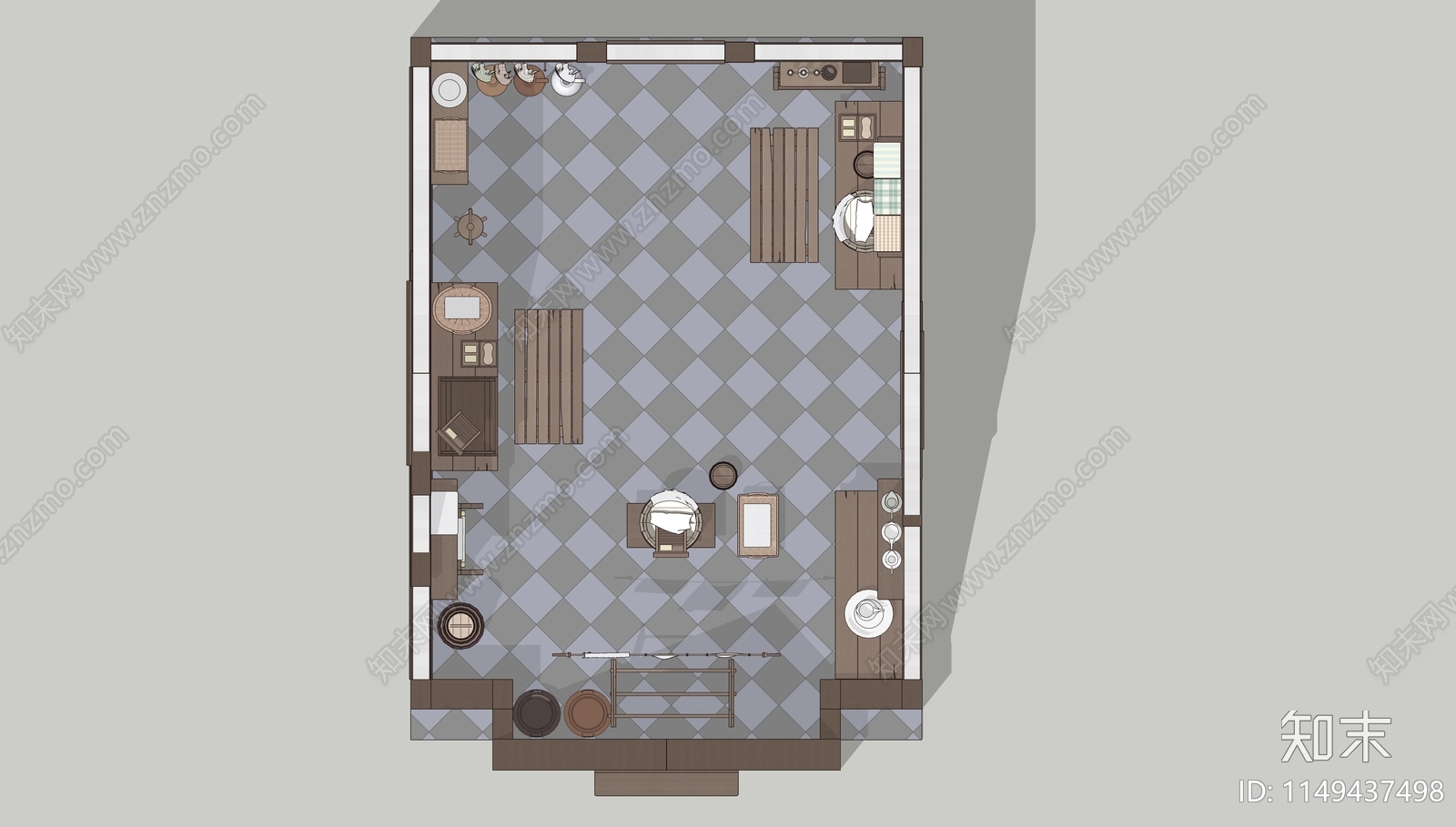 中式民宿洗衣房SU模型下载【ID:1149437498】