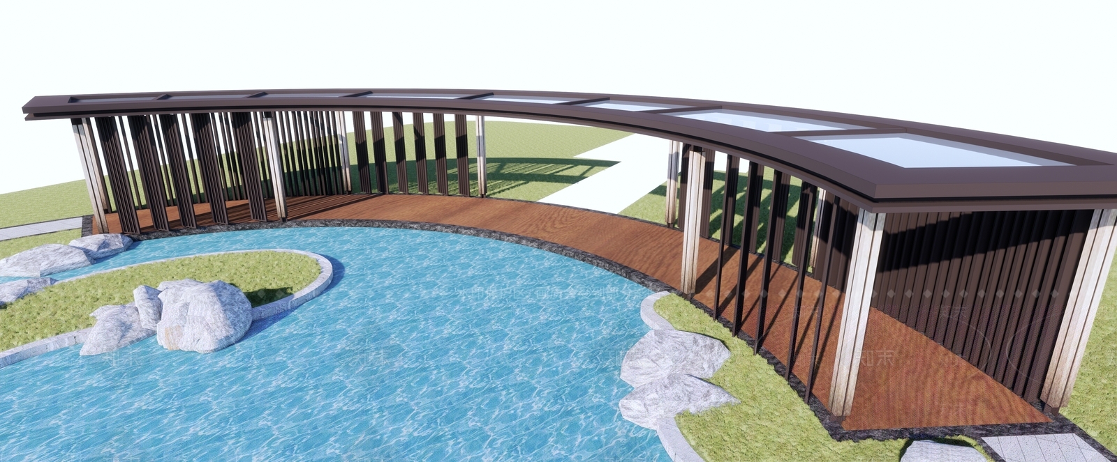 现代弧形廊架SU模型下载【ID:1149438222】