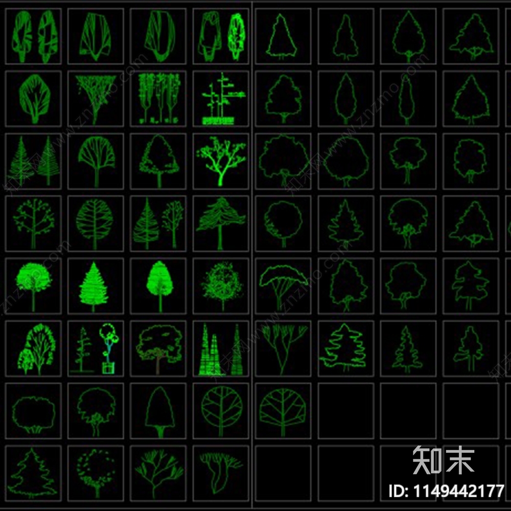 全面的树木立面图集施工图下载【ID:1149442177】