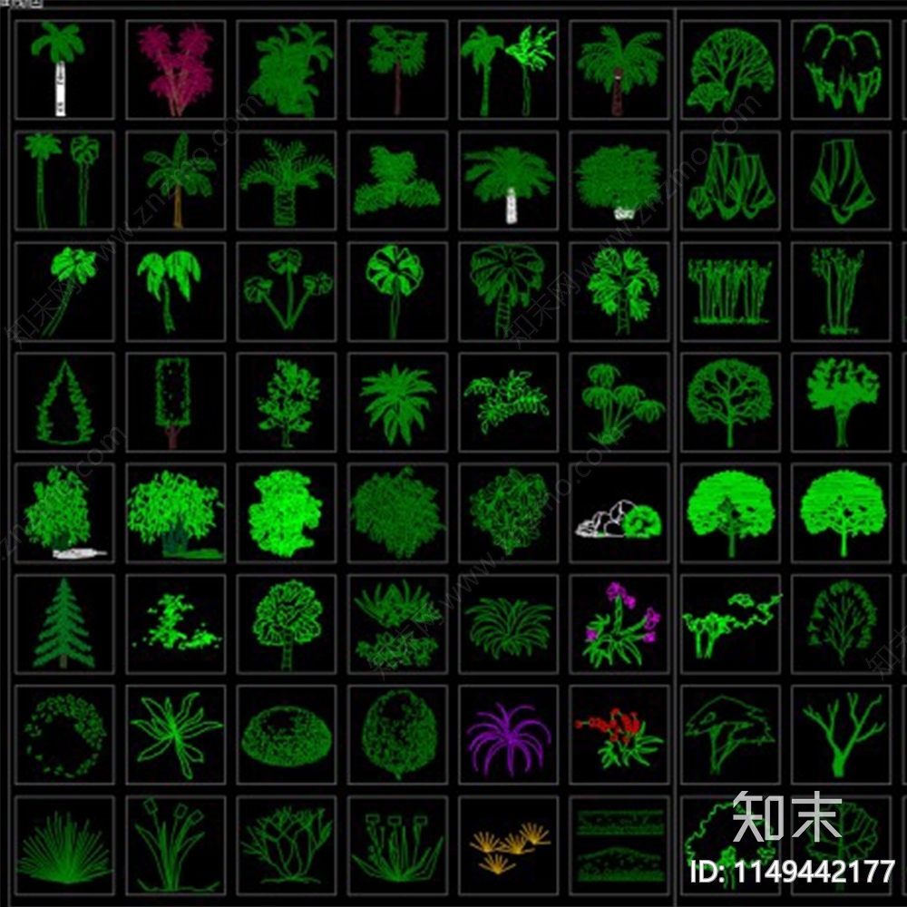全面的树木立面图集施工图下载【ID:1149442177】