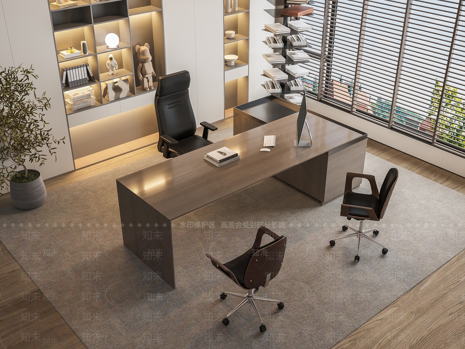 现代办公桌椅组合3D模型下载【ID:1149442725】