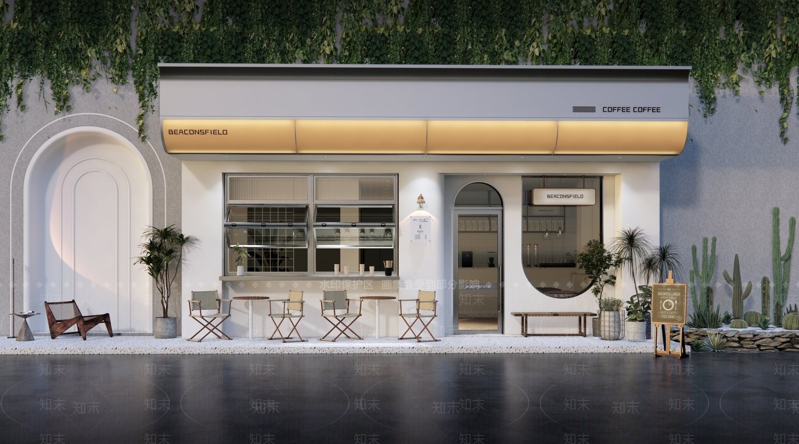 现代咖啡店门头门面SU模型下载【ID:1149443245】