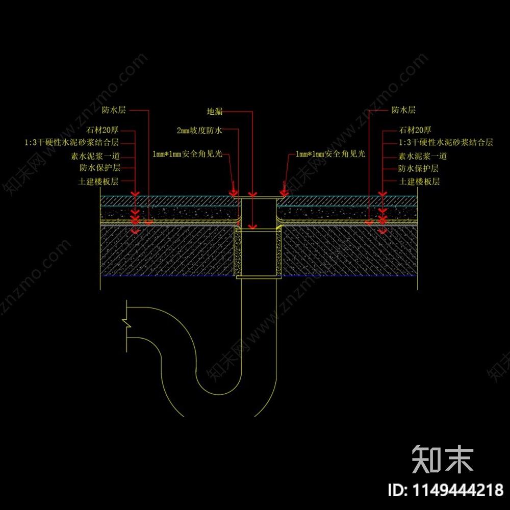 卫生间地漏节点详图cad施工图下载【ID:1149444218】