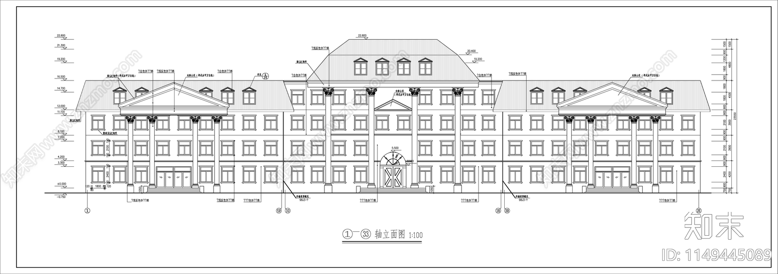 多层办公楼建筑cad施工图下载【ID:1149445089】