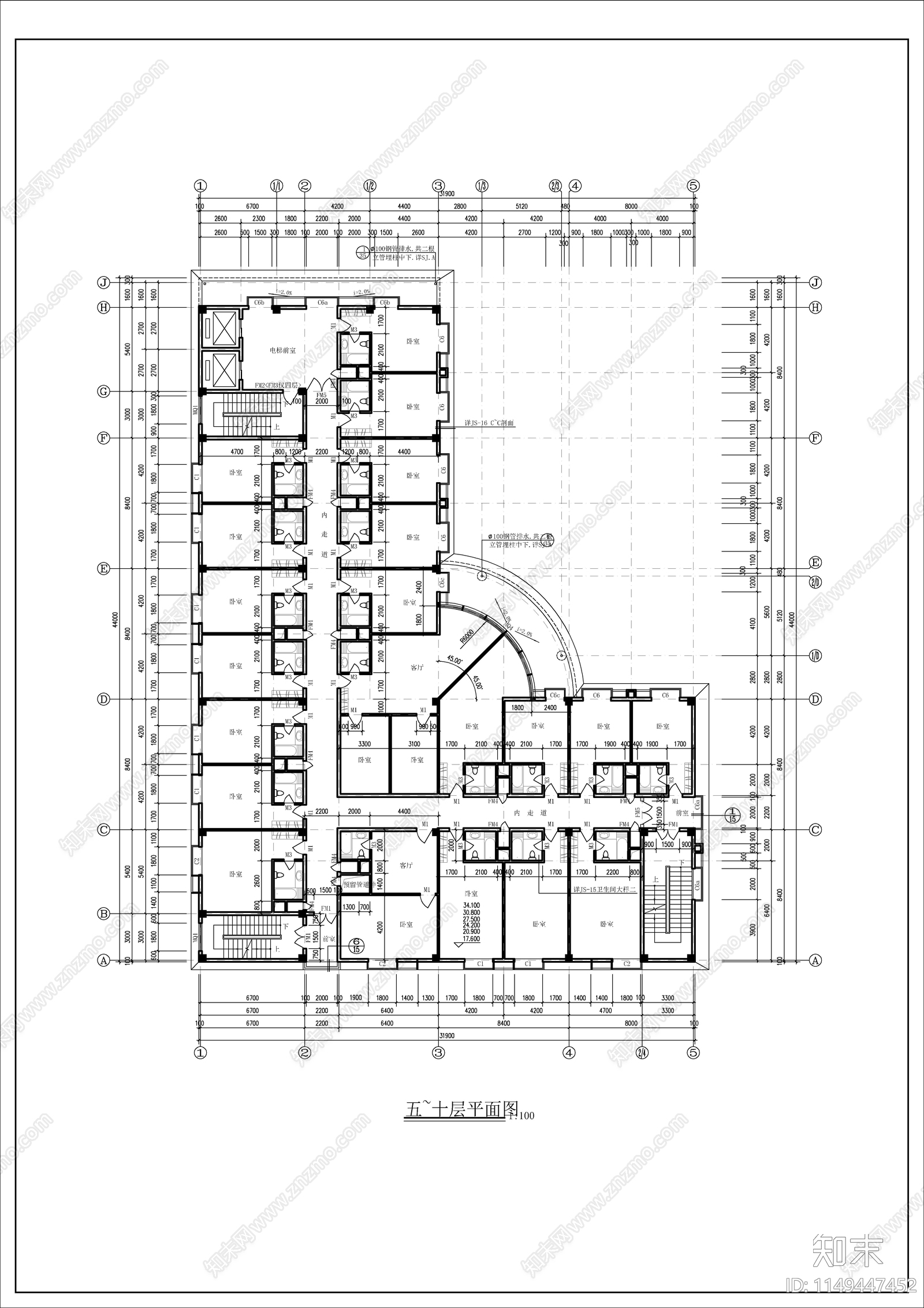 欧式风格酒店建筑方案cad施工图下载【ID:1149447452】