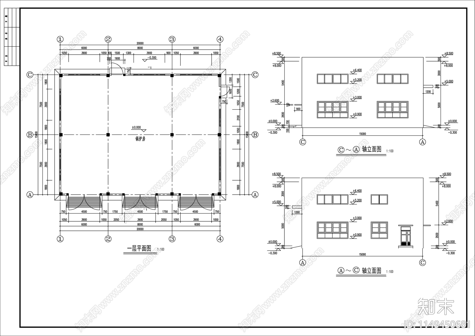 园区门卫cad施工图下载【ID:1149450681】