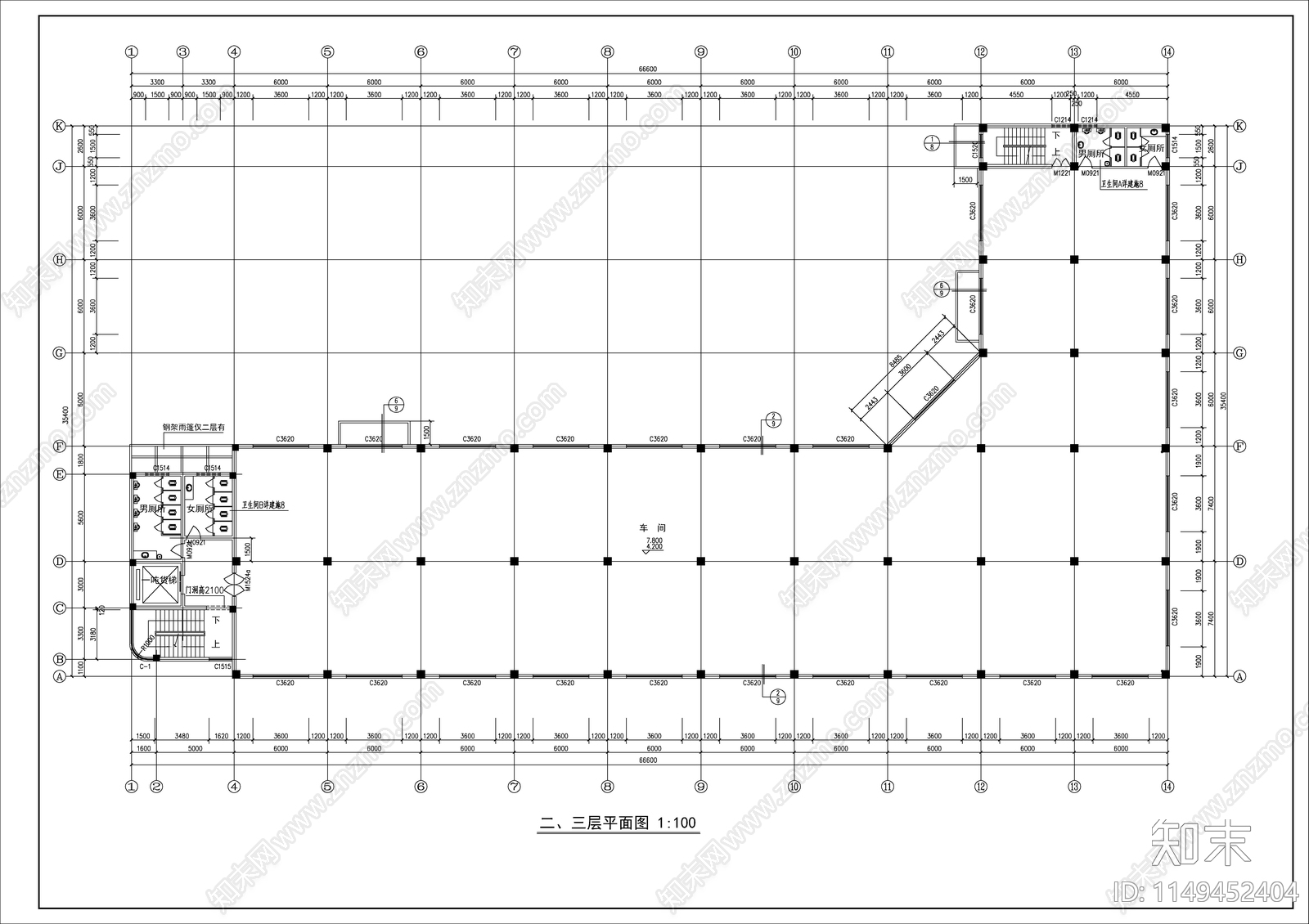 L型厂房建筑cad施工图下载【ID:1149452404】