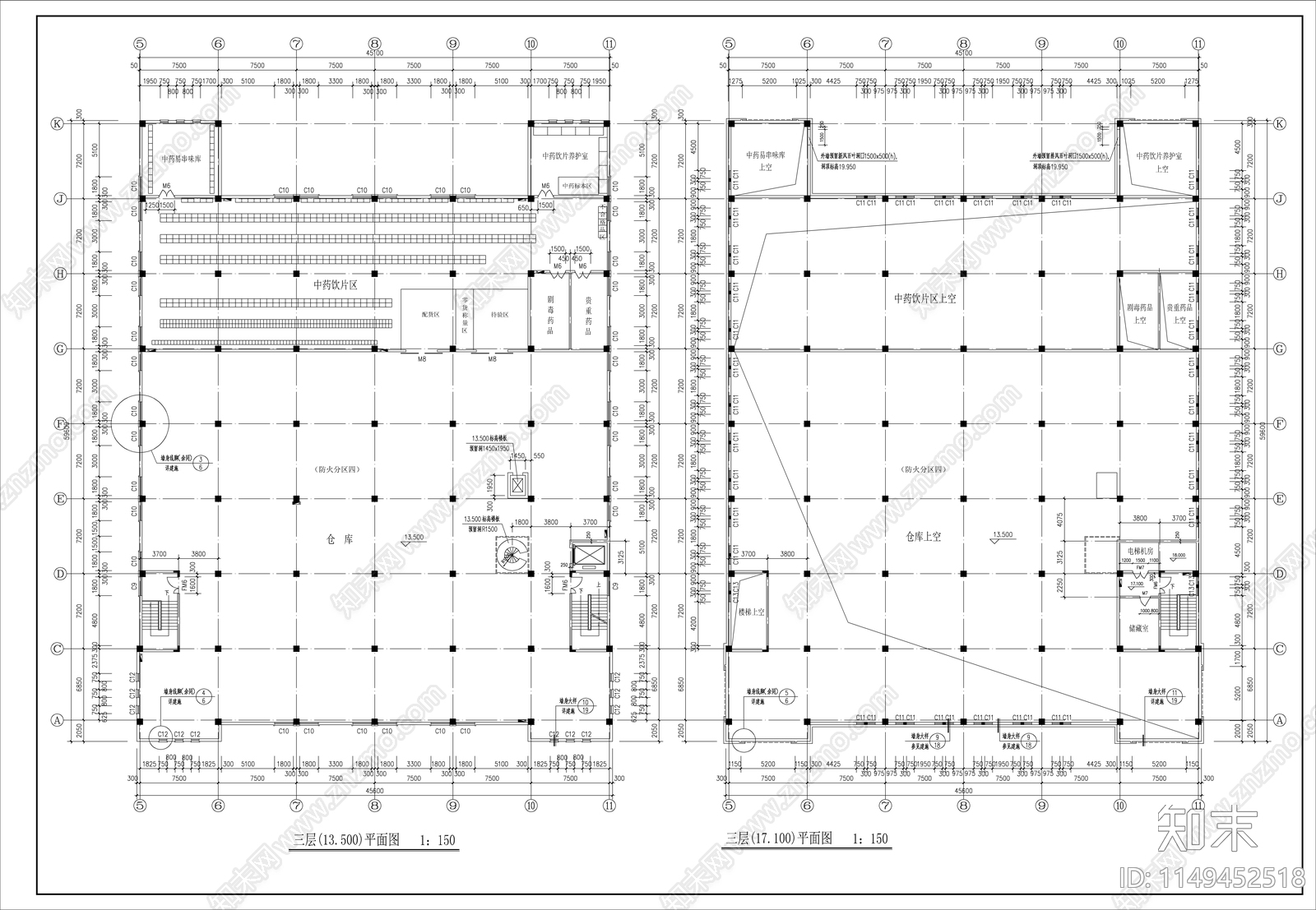 药品厂房建筑cad施工图下载【ID:1149452518】