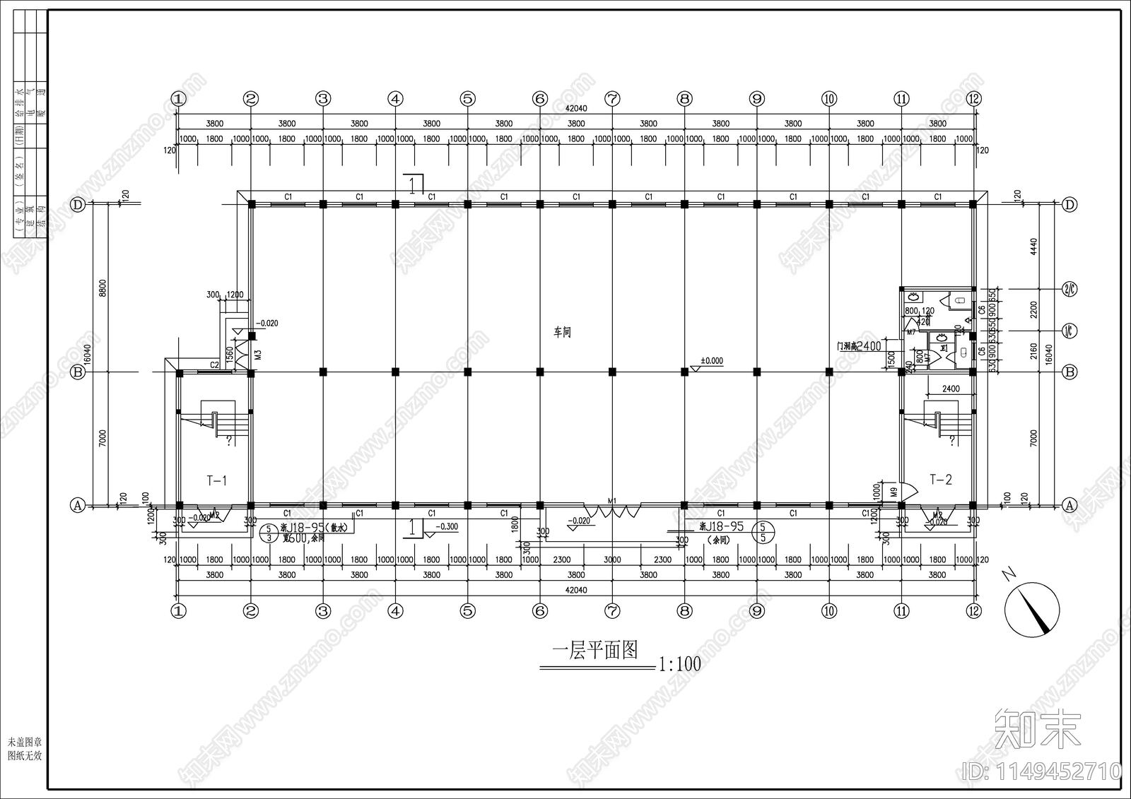 框架结构厂房建筑cad施工图下载【ID:1149452710】