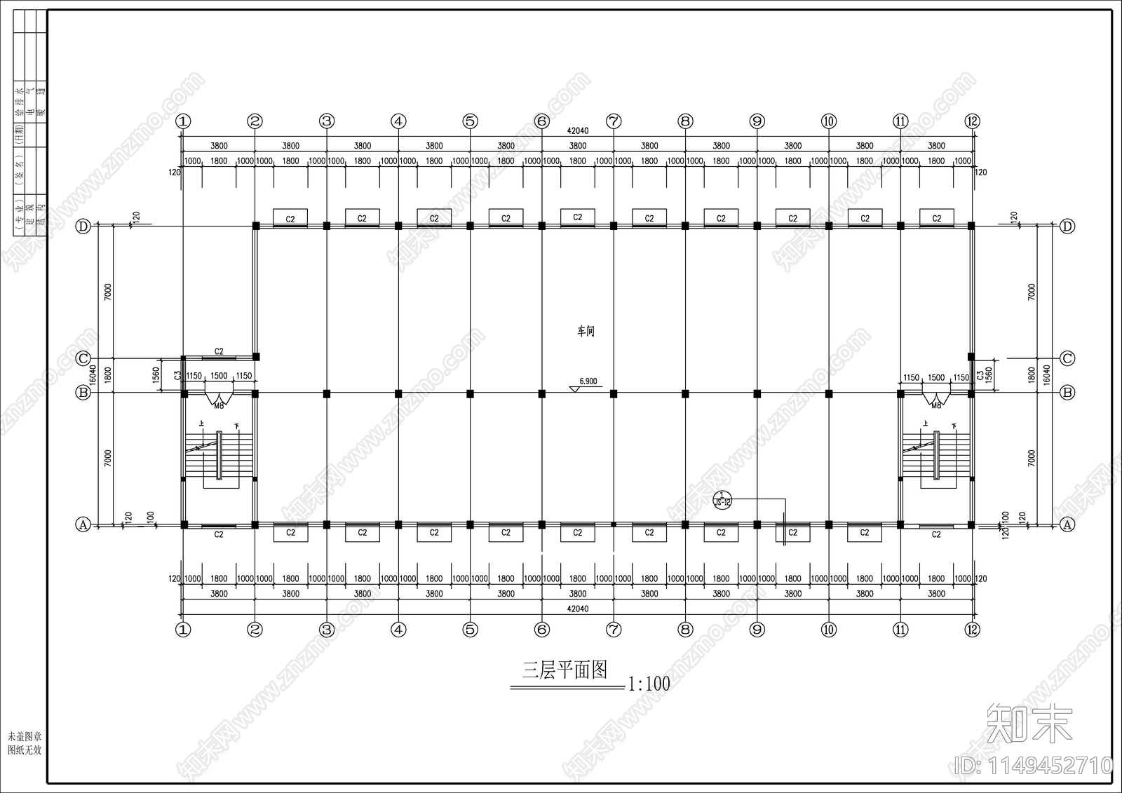 框架结构厂房建筑cad施工图下载【ID:1149452710】