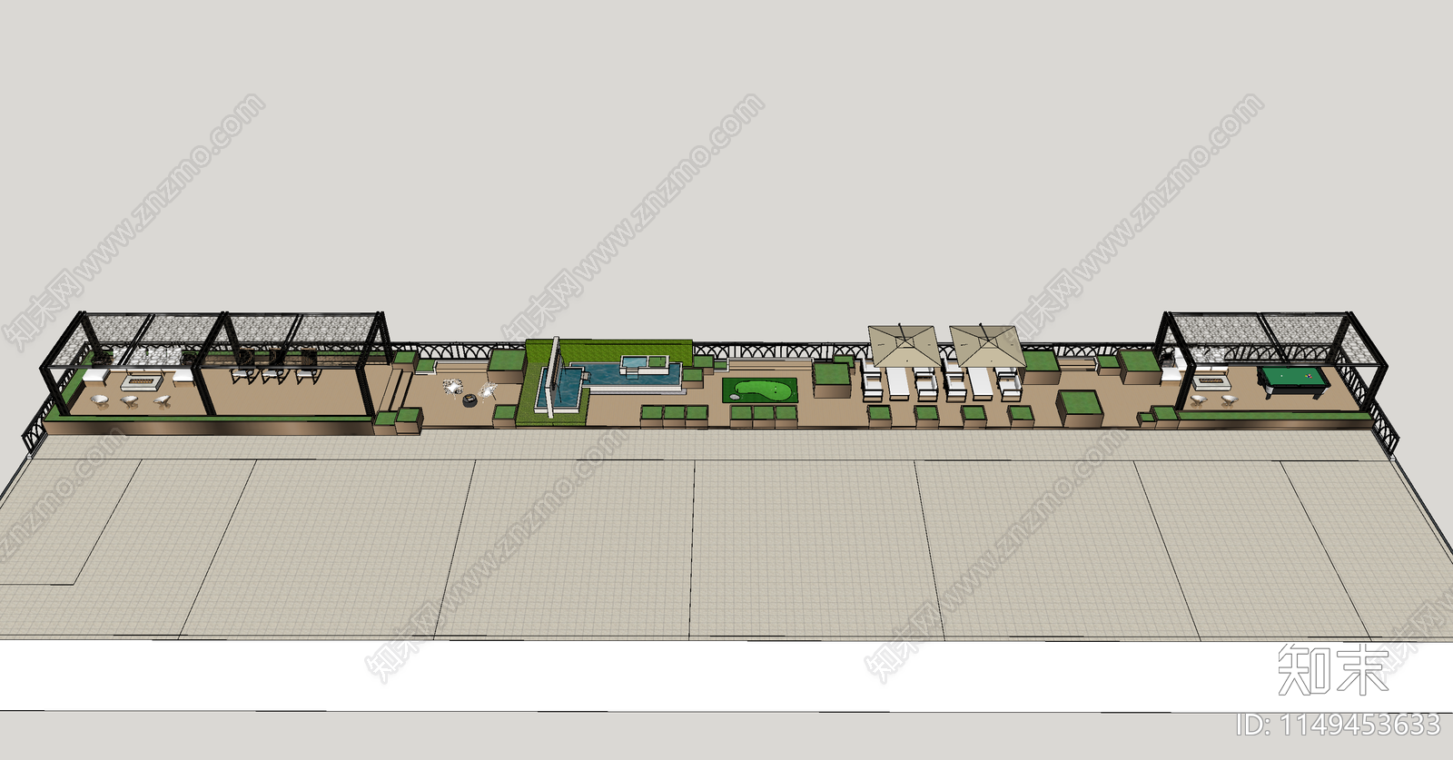 现代条形屋顶花园景观SU模型下载【ID:1149453633】