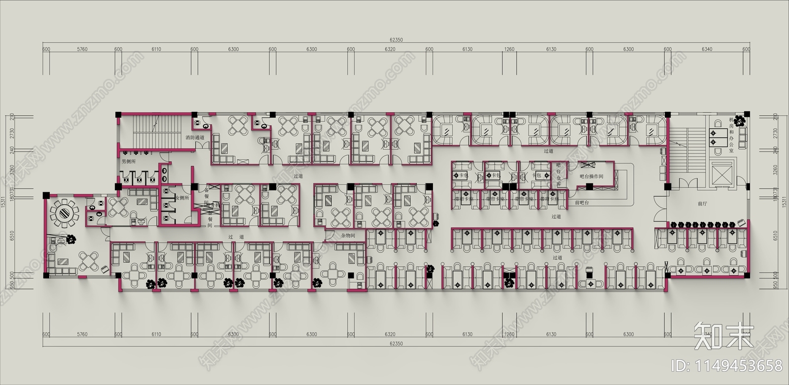900㎡茶楼棋牌室平面布置图cad施工图下载【ID:1149453658】