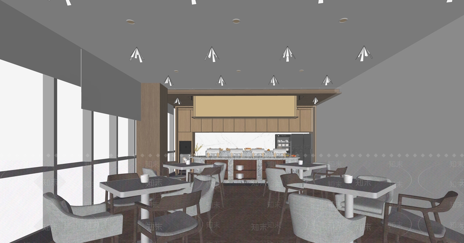 现代酒店自助餐厅SU模型下载【ID:1149460740】