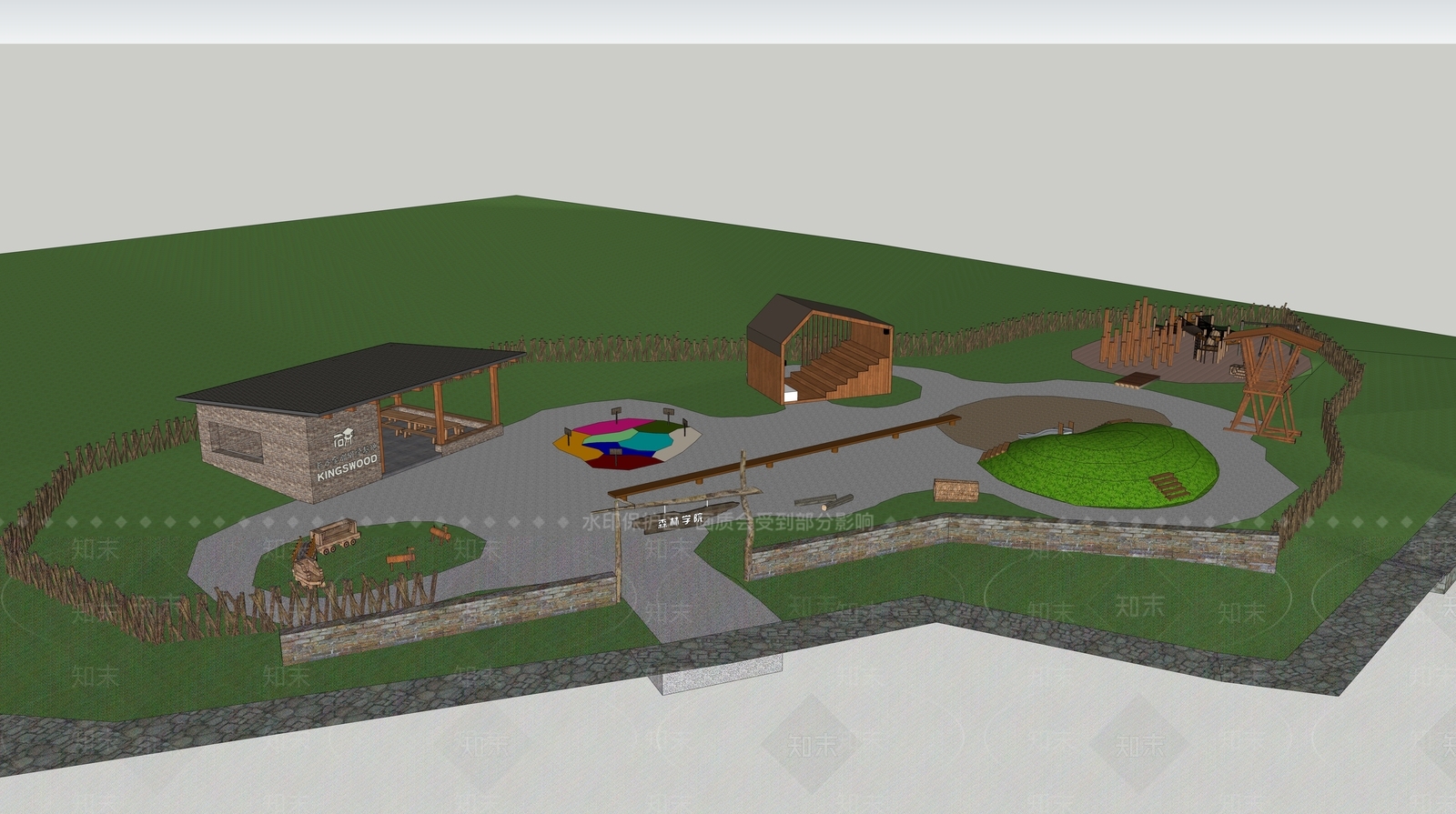 中式生态游乐区SU模型下载【ID:1149461472】