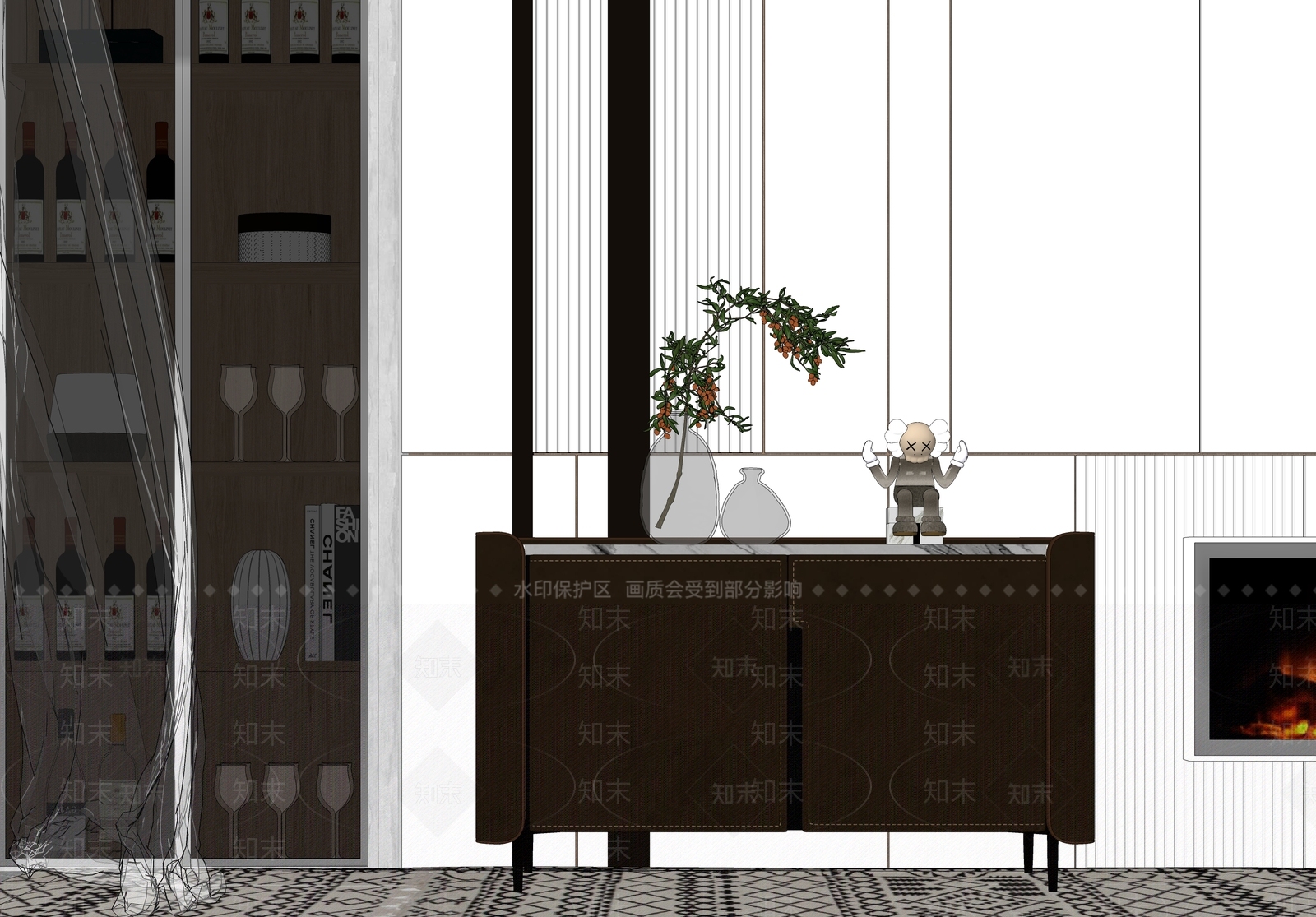 现代轻奢装饰柜SU模型下载【ID:1149463437】
