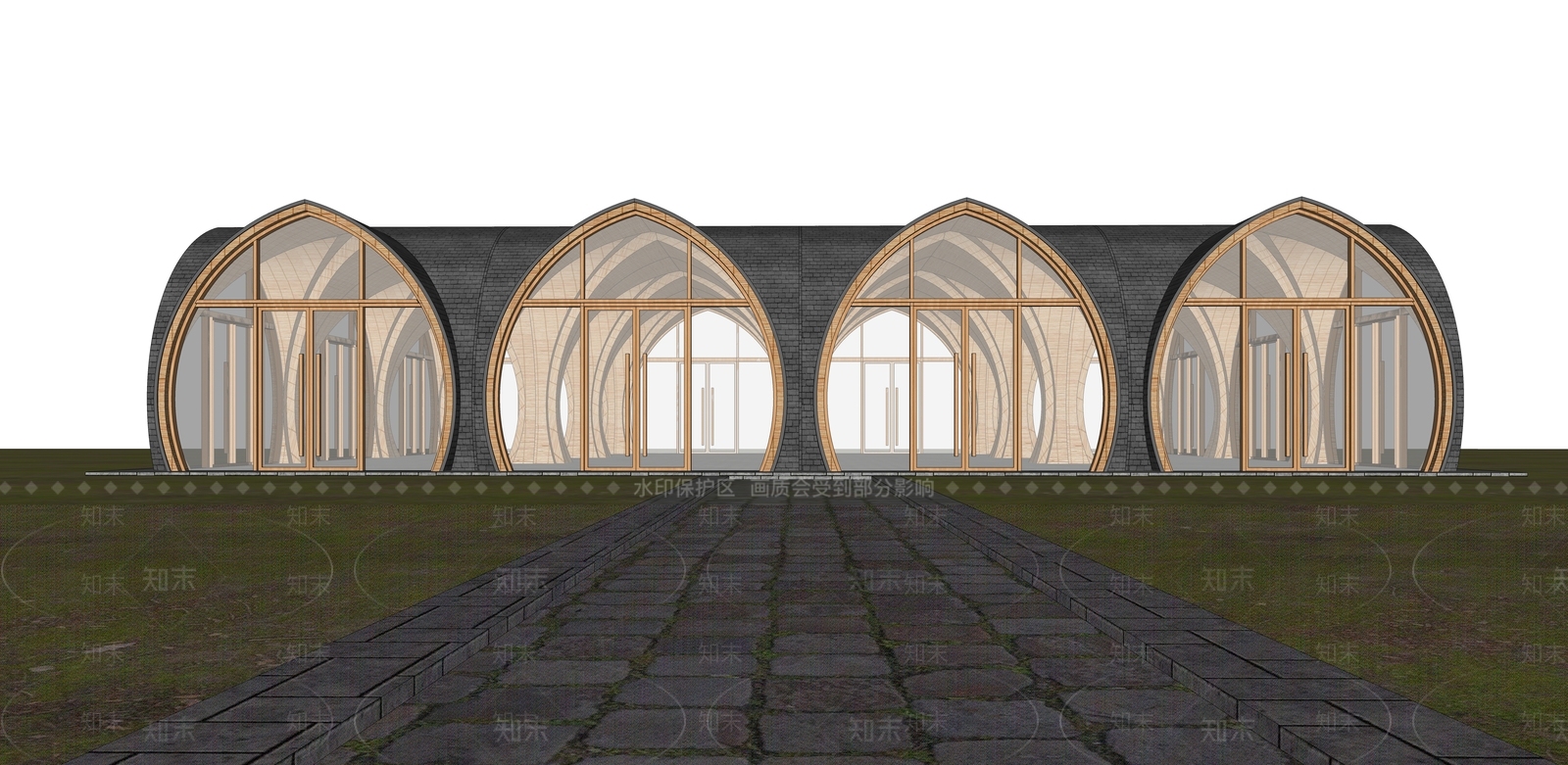 现代曲线展览馆建筑SU模型下载【ID:1149464894】