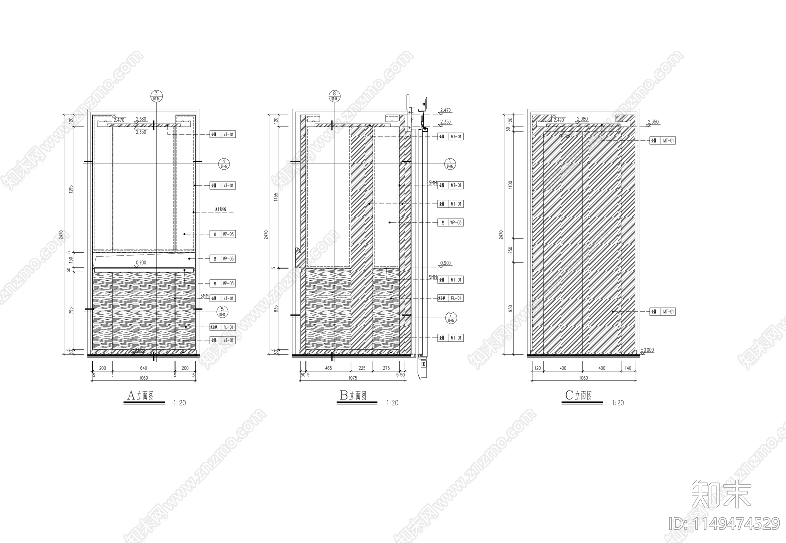 豪宅别墅电梯轿厢大样图cad施工图下载【ID:1149474529】