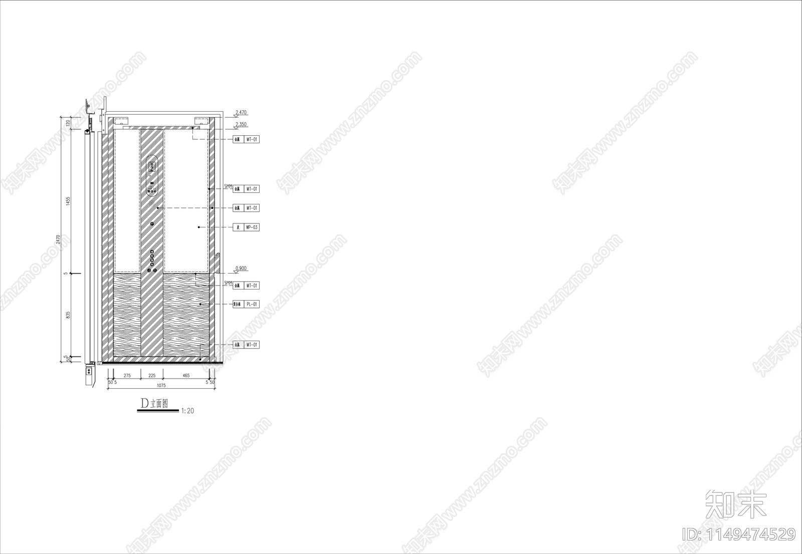 豪宅别墅电梯轿厢大样图cad施工图下载【ID:1149474529】