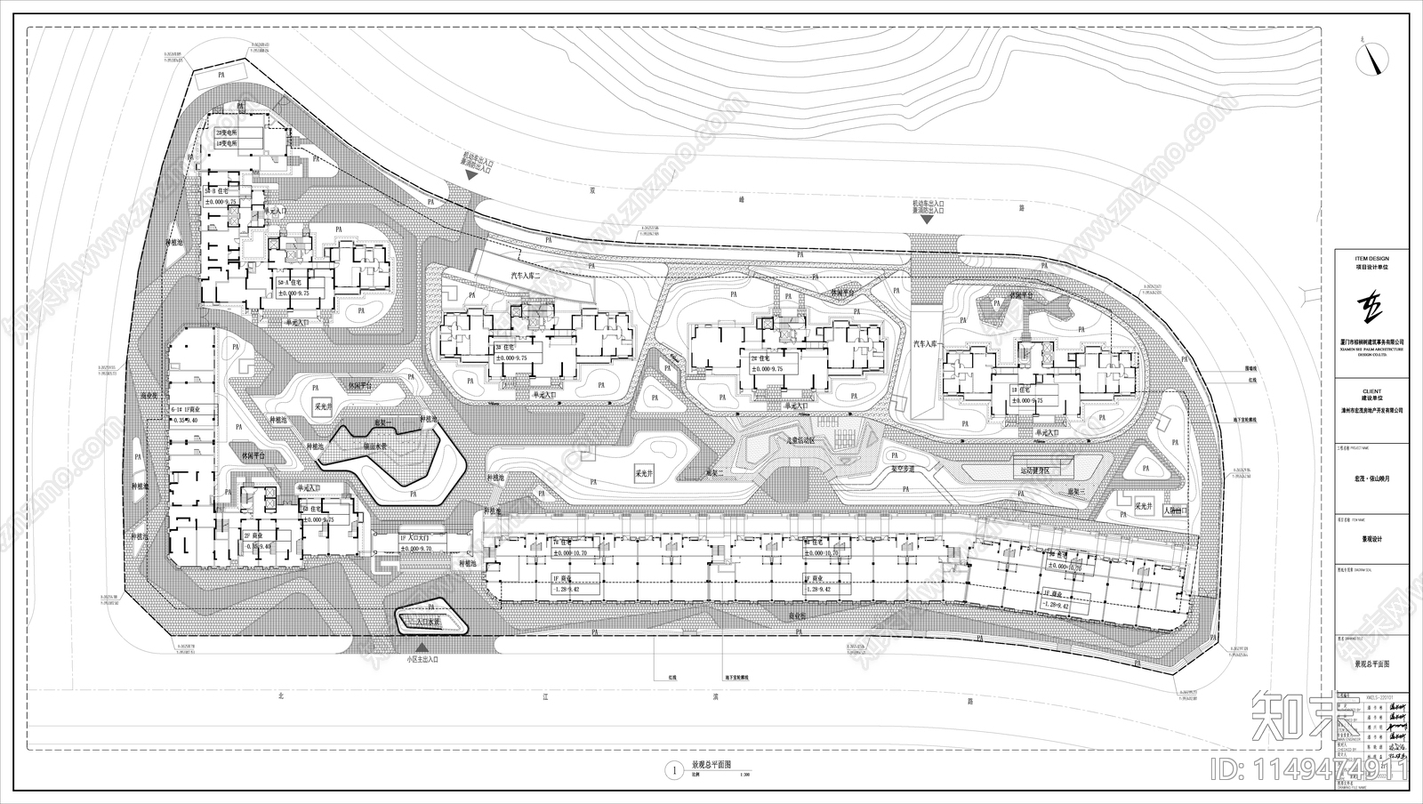 依山映月现代风格住宅小区cad施工图下载【ID:1149474911】