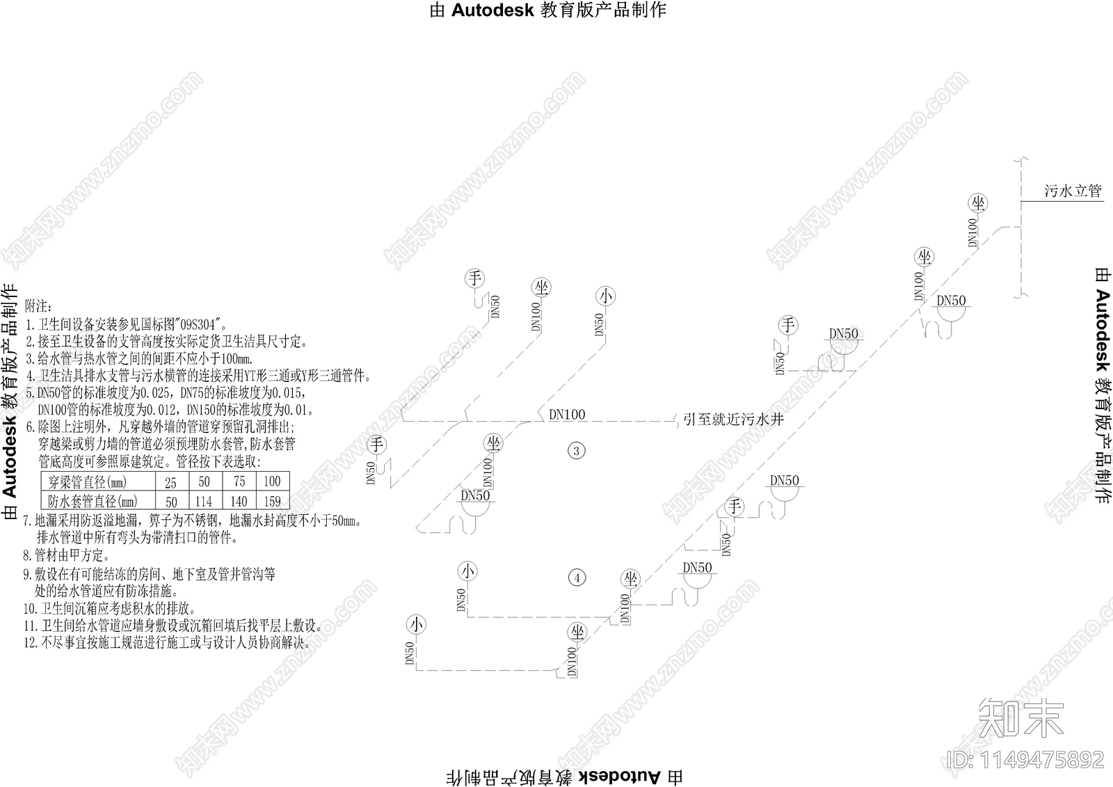 售楼部给排水cad施工图下载【ID:1149475892】