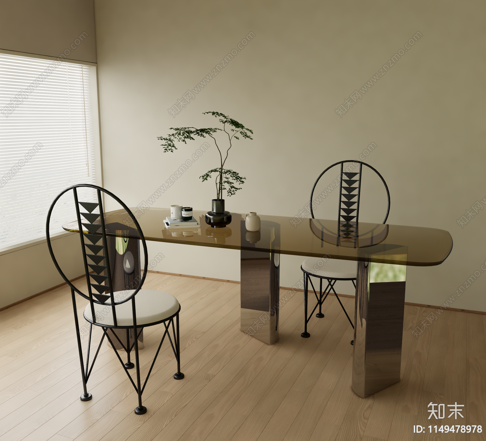 侘寂茶餐桌椅组合3D模型下载【ID:1149478978】