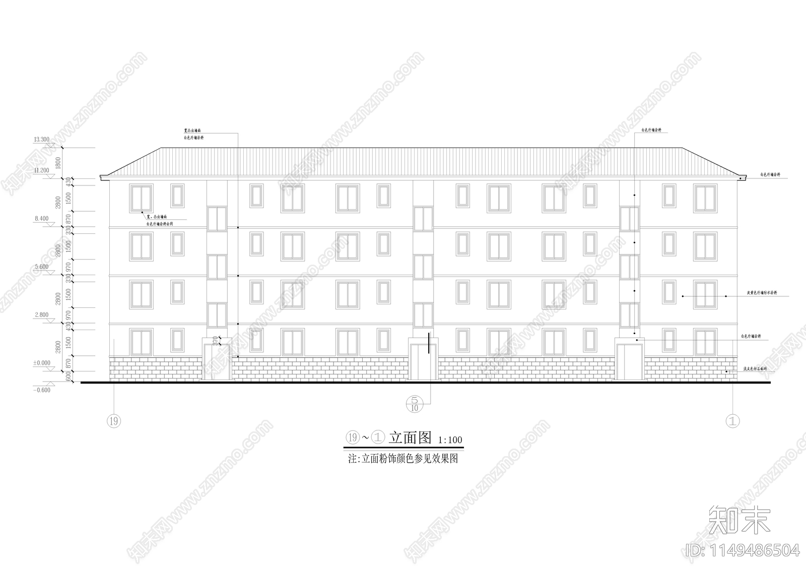 部队多层宿舍楼cad施工图下载【ID:1149486504】