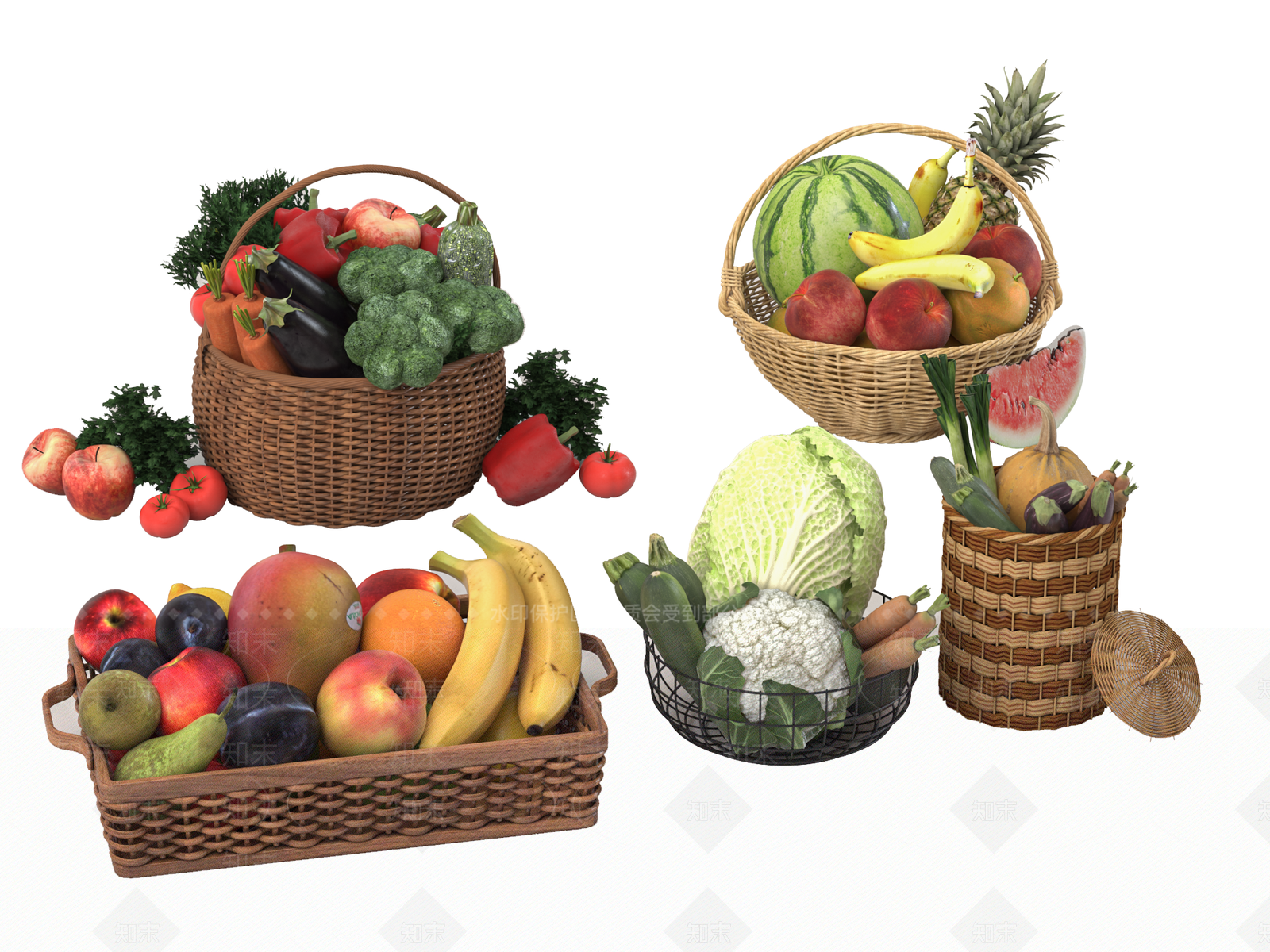 水果蔬菜组合3D模型下载【ID:1149489537】