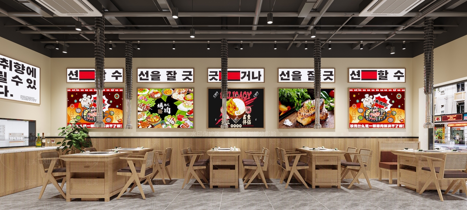 现代工业风原木风火锅店3D模型下载【ID:1149493570】
