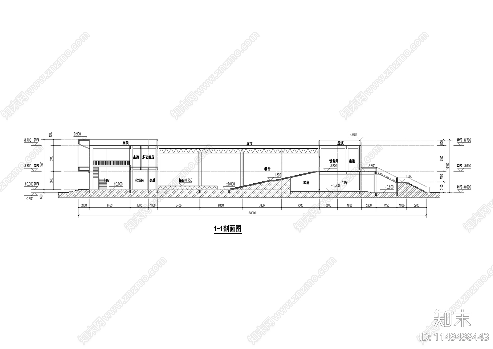 报告厅剖面平面方案cad施工图下载【ID:1149498443】