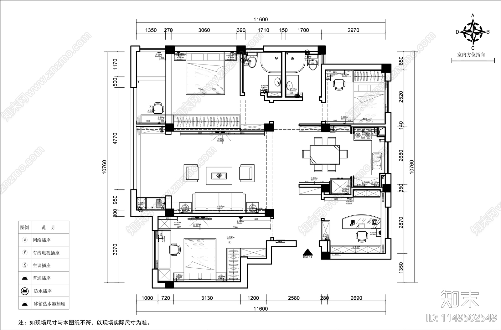 121㎡家装整套施工图施工图下载【ID:1149502549】