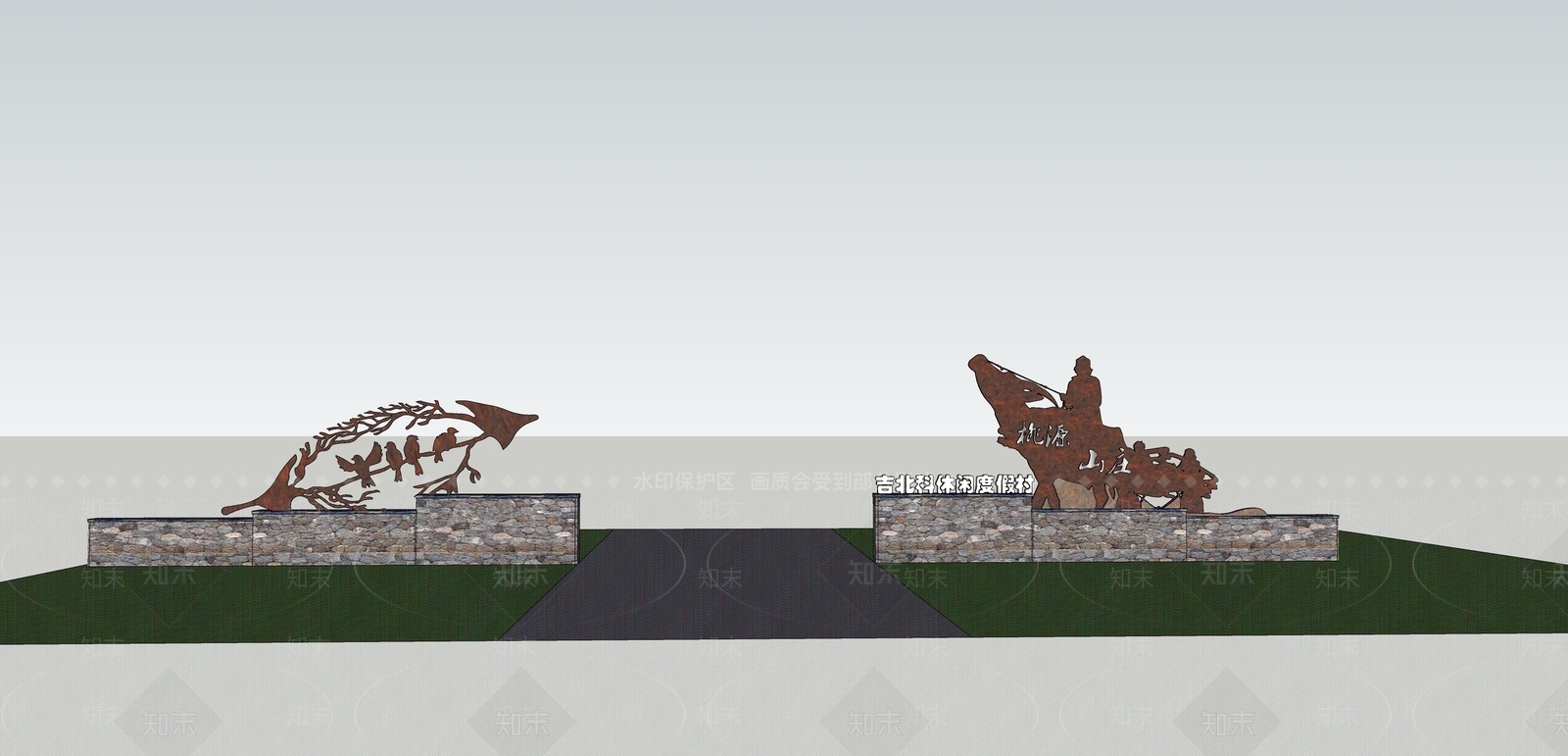 新中式入口景墙SU模型下载【ID:1149686930】