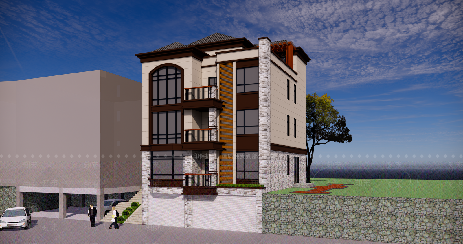 新中式农村自建房别墅SU模型下载【ID:1149504528】