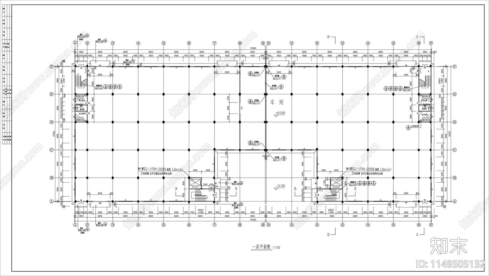 7层厂房建筑cad施工图下载【ID:1149505132】